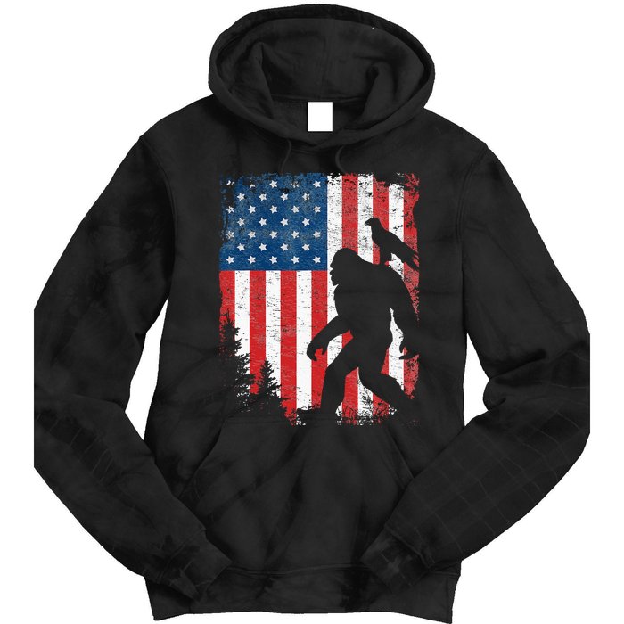 Bigfoot 4th of July Bald Eagle American USA Flag Patriotic Tie Dye Hoodie