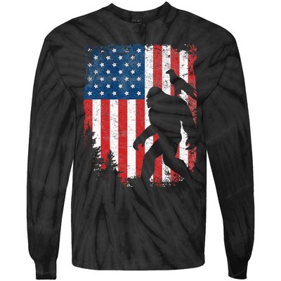 Bigfoot 4th of July Bald Eagle American USA Flag Patriotic Tie-Dye Long Sleeve Shirt