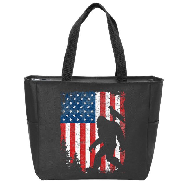 Bigfoot 4th of July Bald Eagle American USA Flag Patriotic Zip Tote Bag