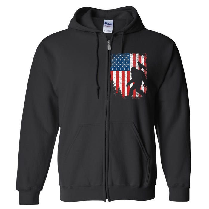 Bigfoot 4th of July Bald Eagle American USA Flag Patriotic Full Zip Hoodie