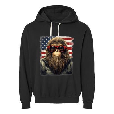 Bigfoot 4th Of July American USA Flag Patriotic Garment-Dyed Fleece Hoodie