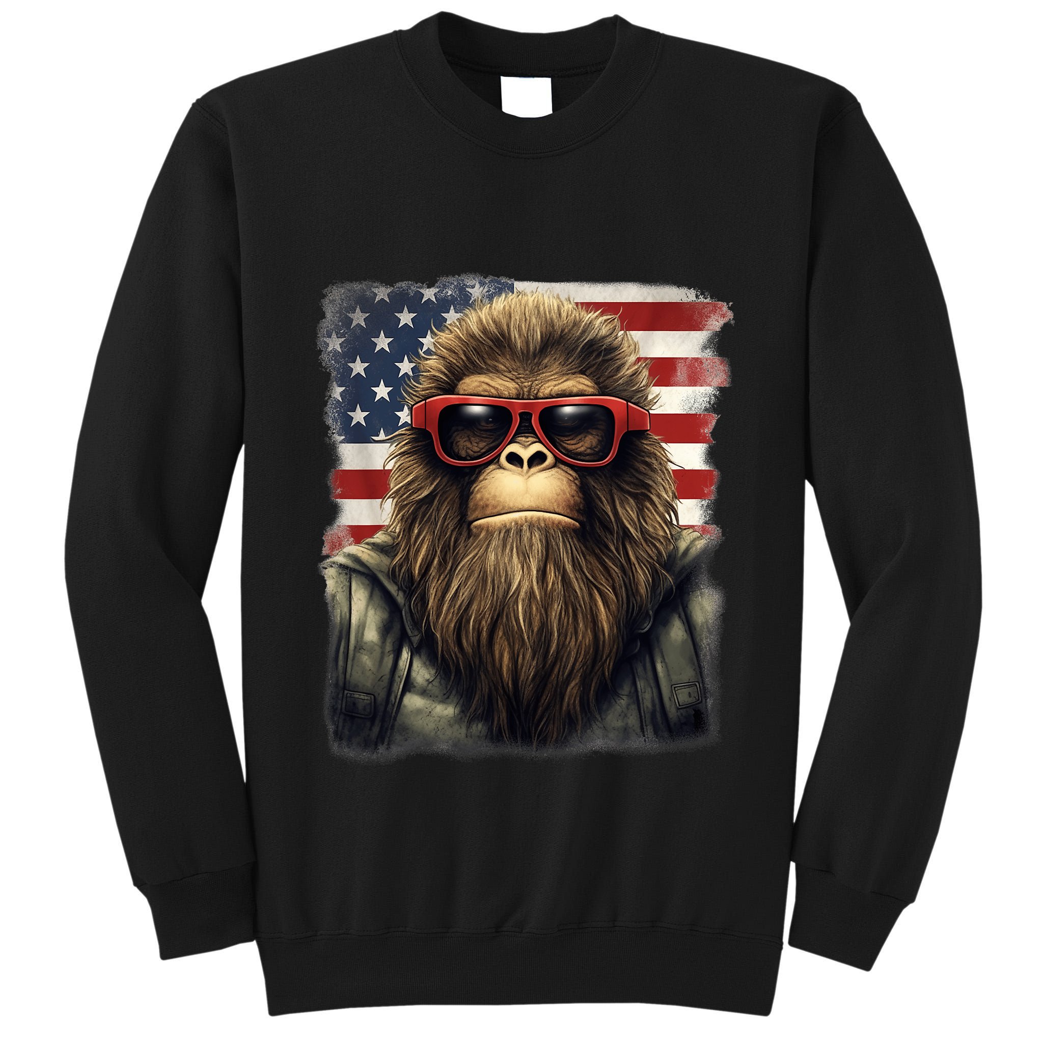 Bigfoot 4th Of July American USA Flag Patriotic Tall Sweatshirt