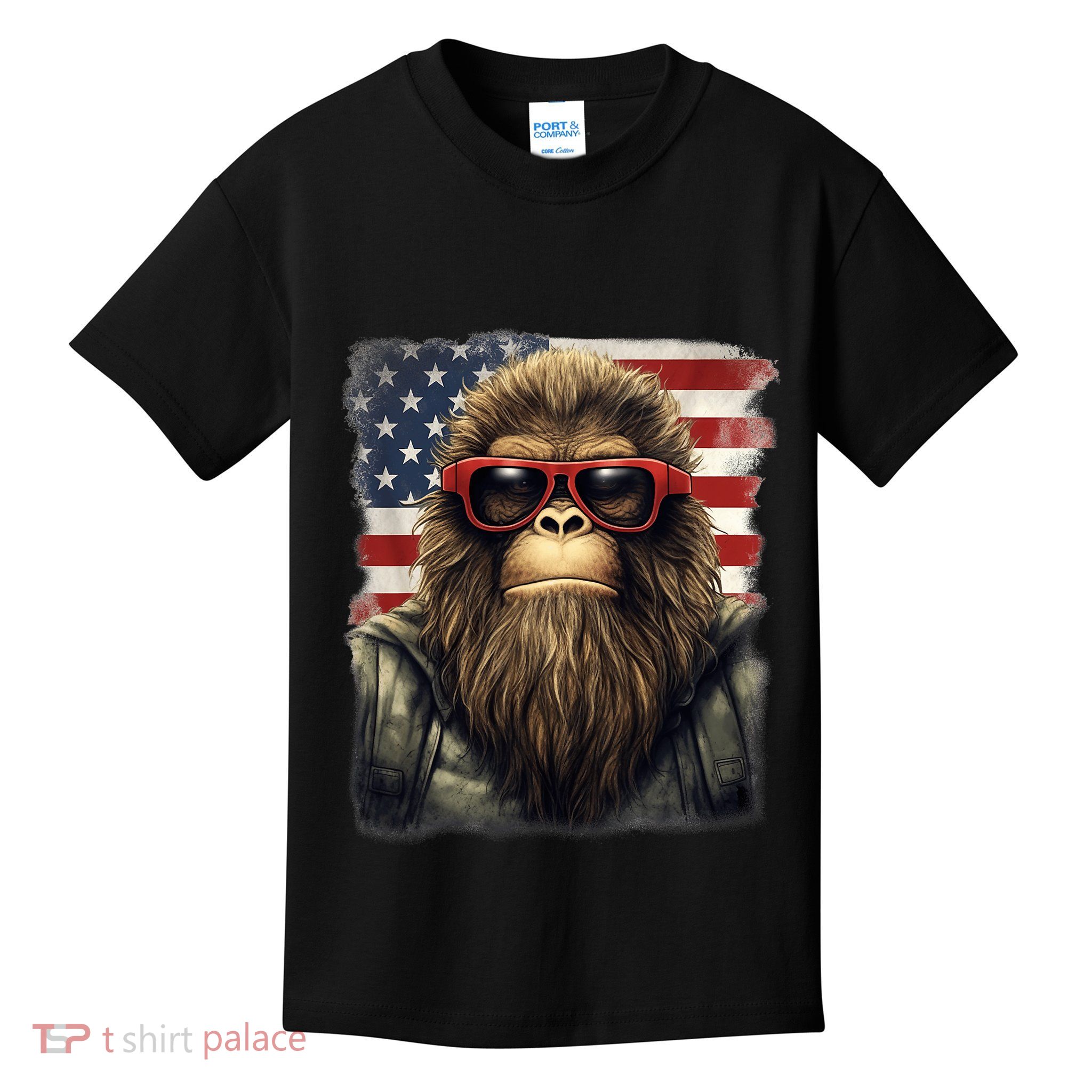 Bigfoot 4th Of July American USA Flag Patriotic Kids T-Shirt