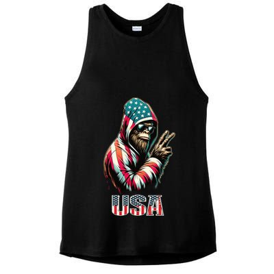 Bigfoot 4th Of July Usa Patriotic Sasquatch Ladies PosiCharge Tri-Blend Wicking Tank