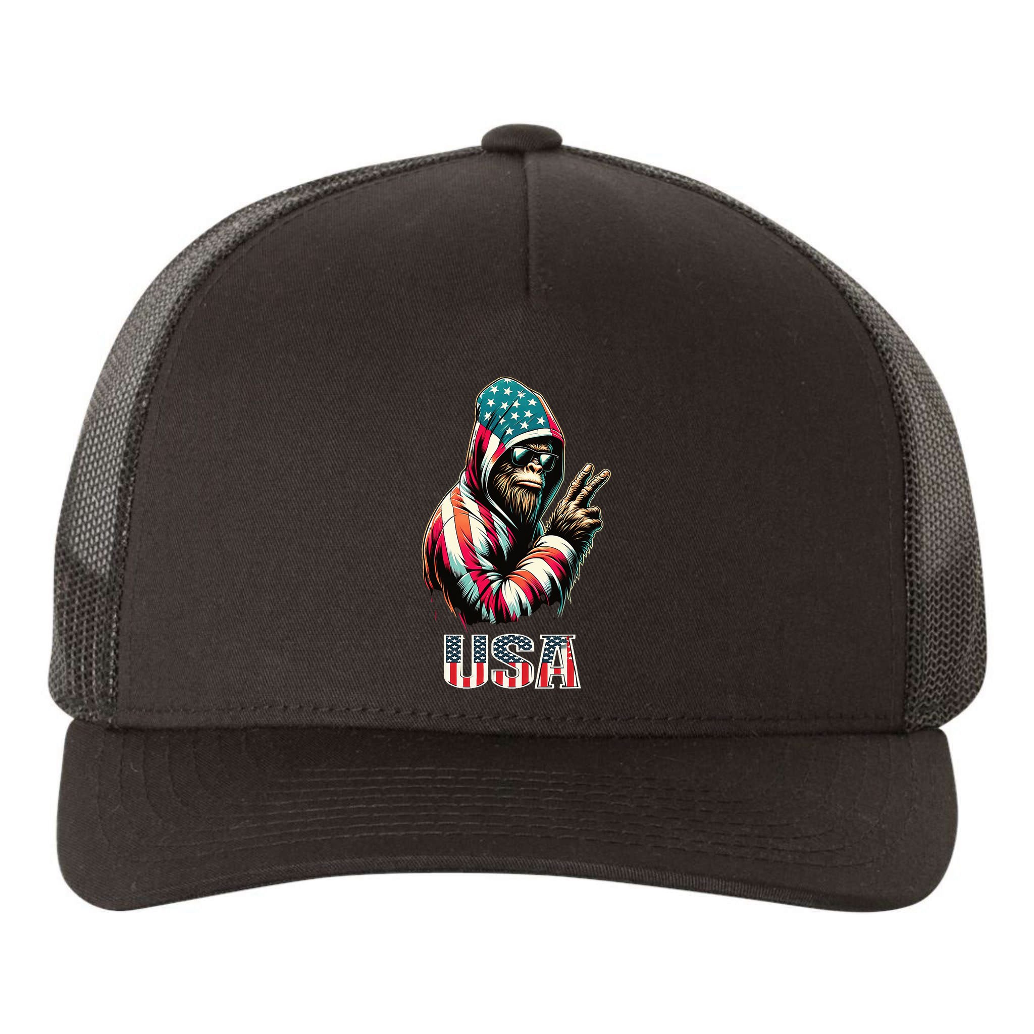 Bigfoot 4th Of July Usa Patriotic Sasquatch Yupoong Adult 5-Panel Trucker Hat