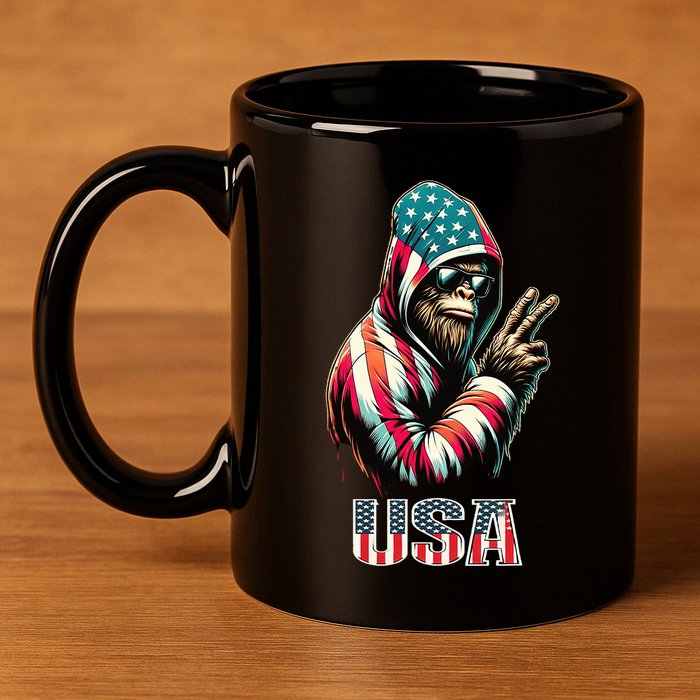 Bigfoot 4th Of July Usa Patriotic Sasquatch 11oz C Handle Ceramic Mug