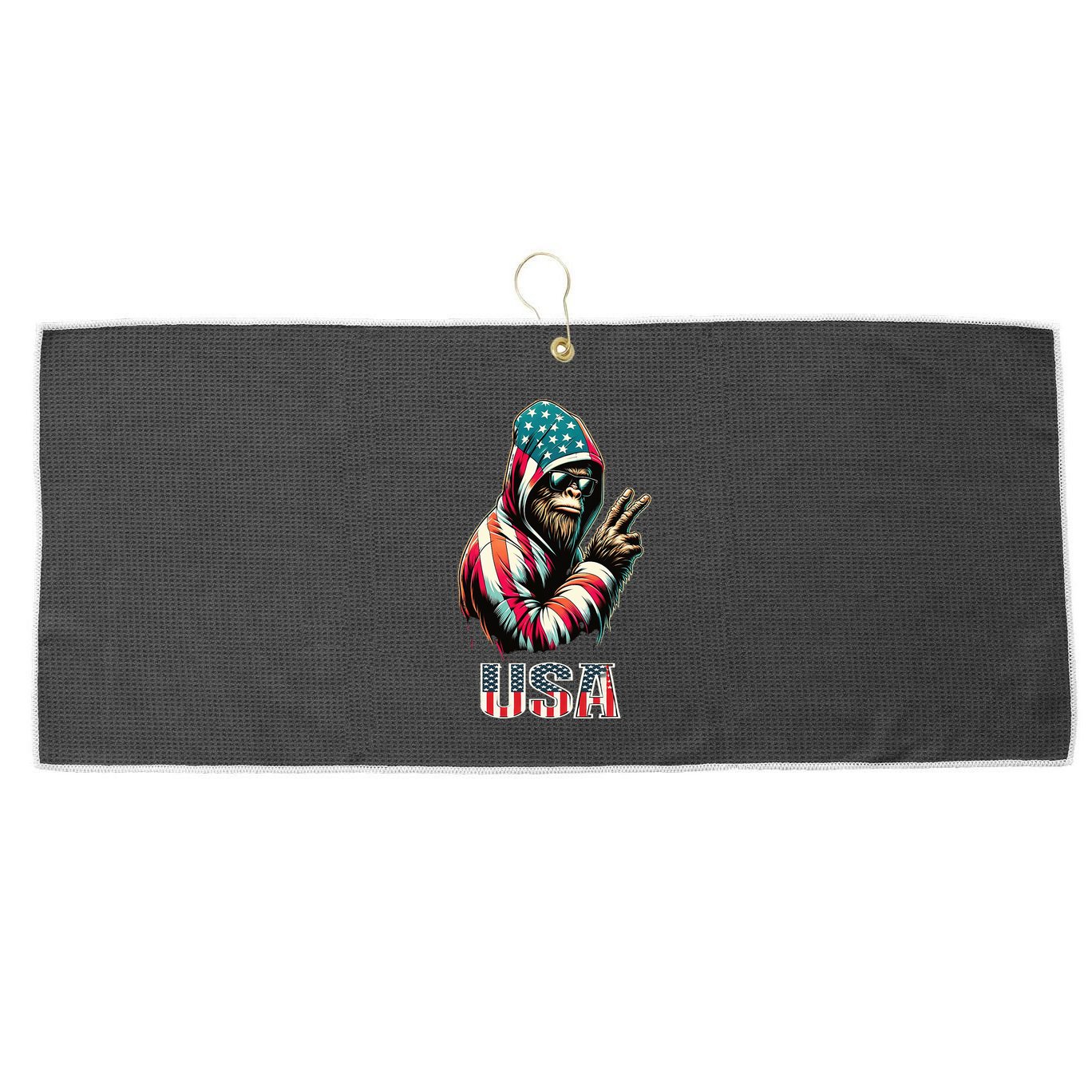 Bigfoot 4th Of July Usa Patriotic Sasquatch Large Microfiber Waffle Golf Towel