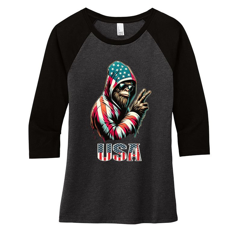 Bigfoot 4th Of July Usa Patriotic Sasquatch Women's Tri-Blend 3/4-Sleeve Raglan Shirt