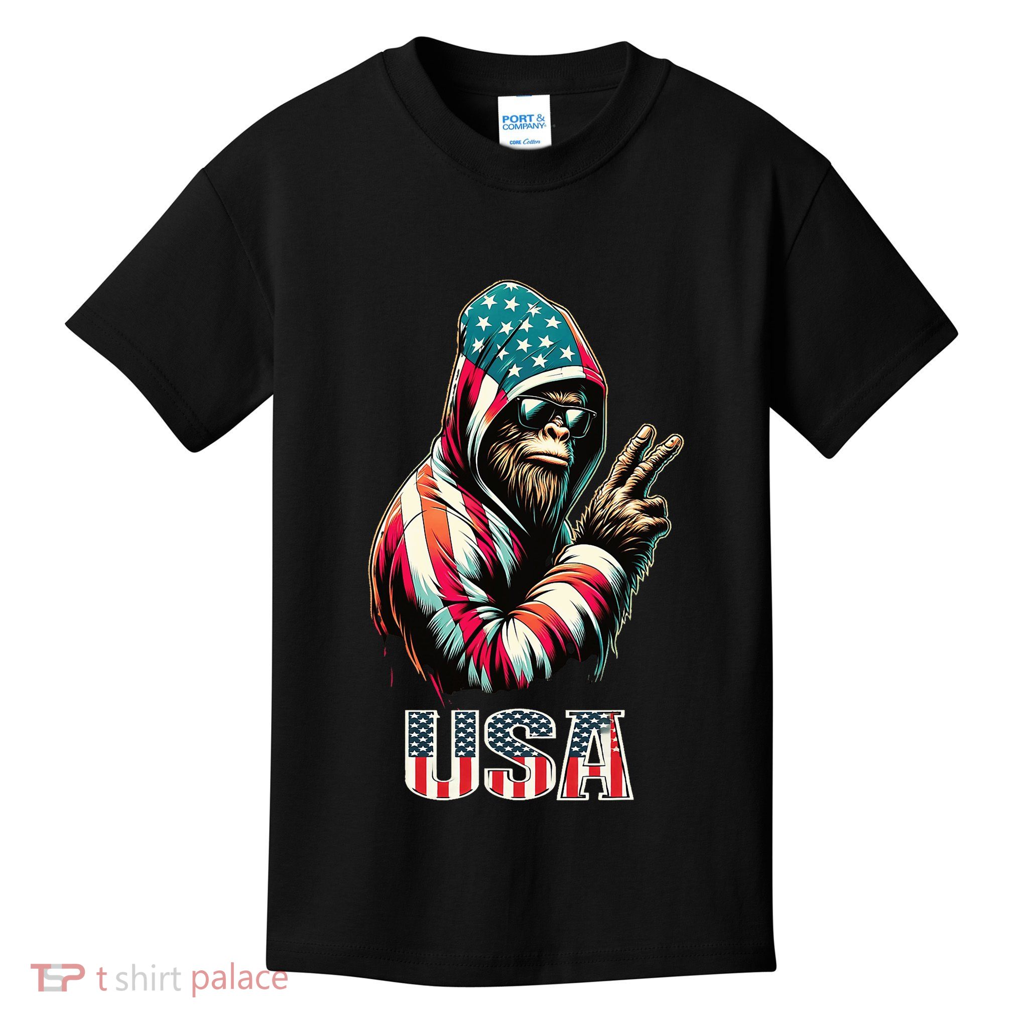 Bigfoot 4th Of July Usa Patriotic Sasquatch Kids T-Shirt