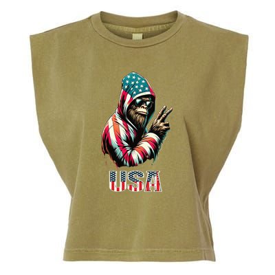 Bigfoot 4th Of July Usa Patriotic Sasquatch Garment-Dyed Women's Muscle Tee