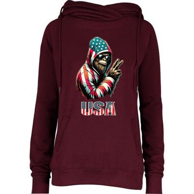 Bigfoot 4th Of July Usa Patriotic Sasquatch Womens Funnel Neck Pullover Hood
