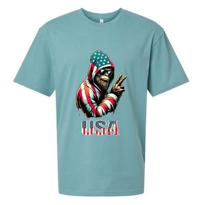 Bigfoot 4th Of July Usa Patriotic Sasquatch Sueded Cloud Jersey T-Shirt