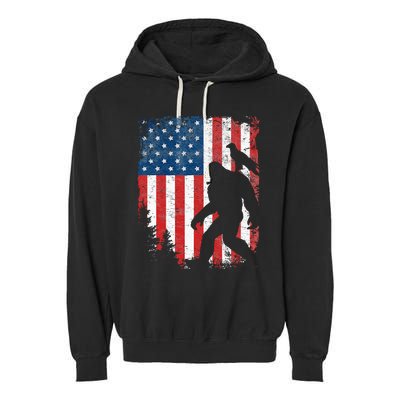 Bigfoot 4th Of July Bald Eagle American USA Flag Patriotic Garment-Dyed Fleece Hoodie