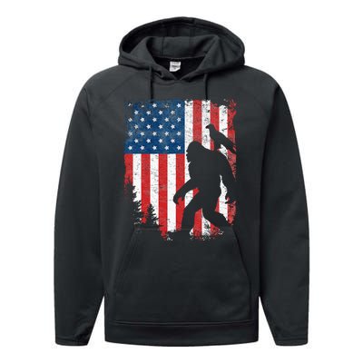 Bigfoot 4th Of July Bald Eagle American USA Flag Patriotic Performance Fleece Hoodie