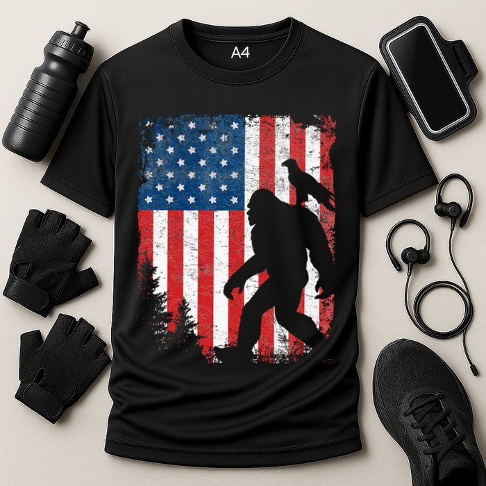 Bigfoot 4th Of July Bald Eagle American USA Flag Patriotic Cooling Performance Crew T-Shirt