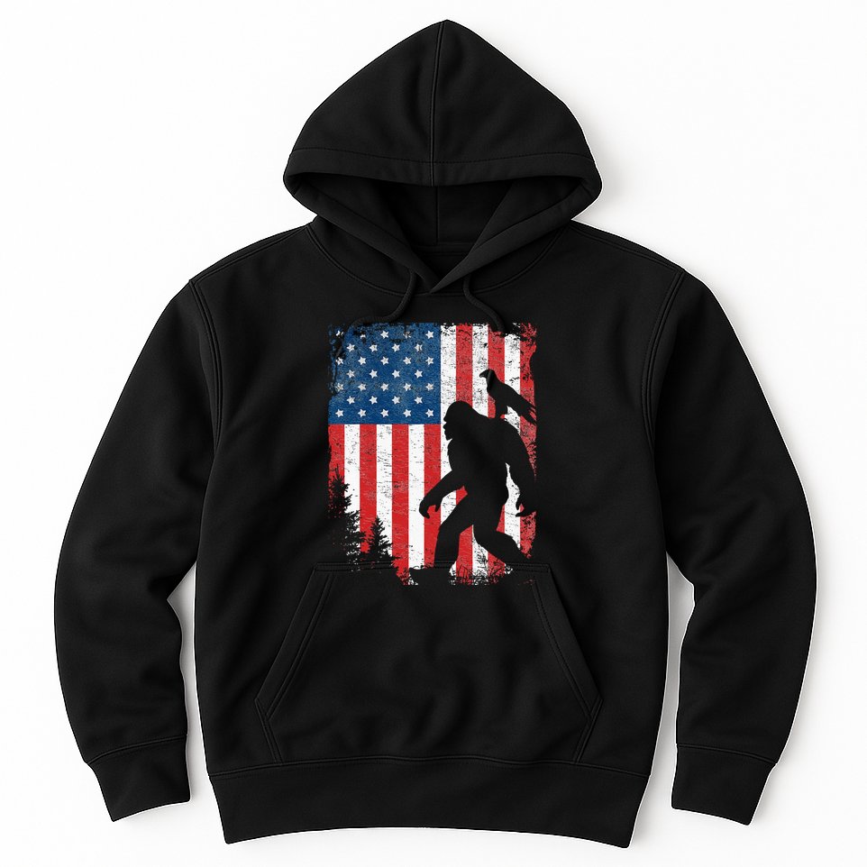 Bigfoot 4th Of July Bald Eagle American USA Flag Patriotic Hoodie