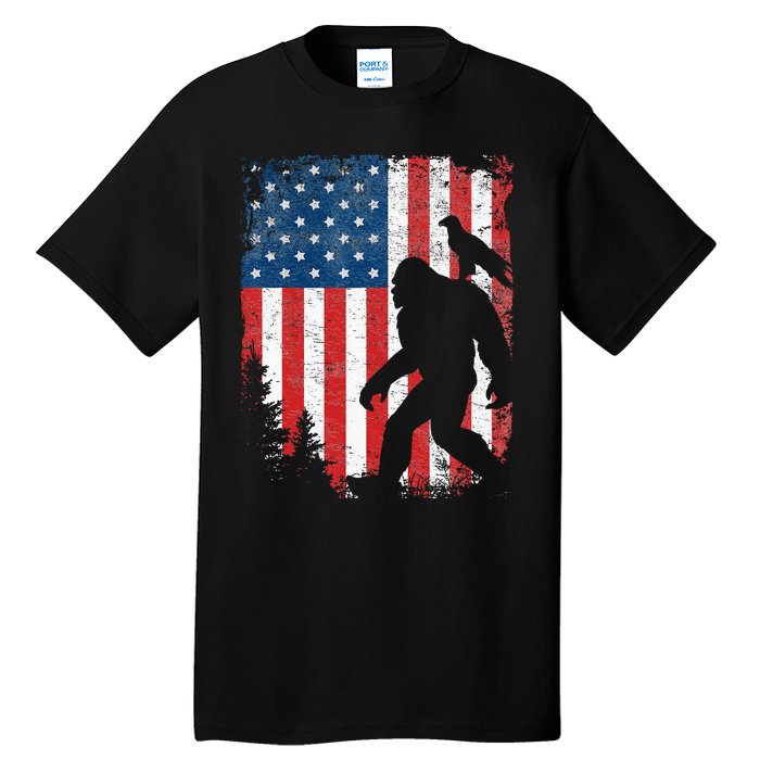 Bigfoot 4th Of July Bald Eagle American USA Flag Patriotic Tall T-Shirt