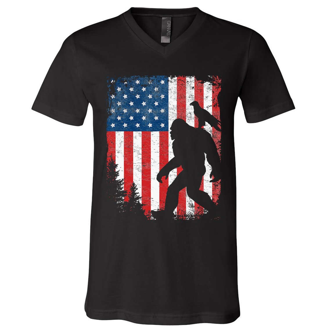 Bigfoot 4th Of July Bald Eagle American USA Flag Patriotic V-Neck T-Shirt