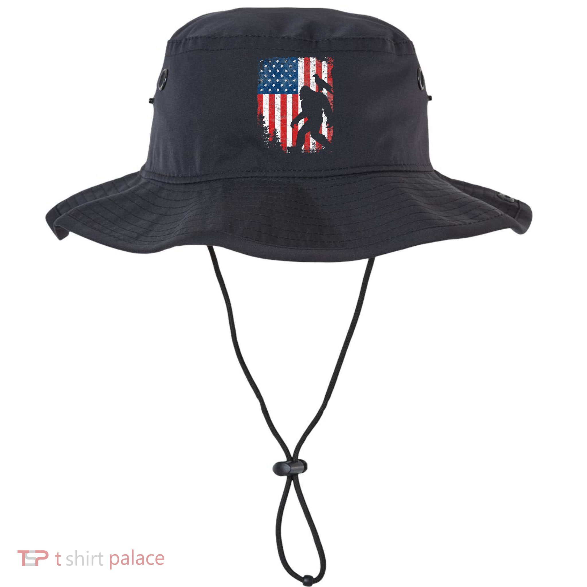 Bigfoot 4th Of July Bald Eagle American USA Flag Patriotic Bucket Hat