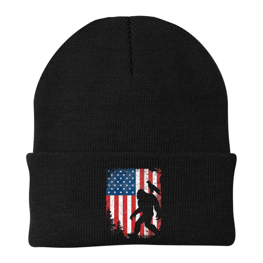 Bigfoot 4th Of July Bald Eagle American USA Flag Patriotic Beanie