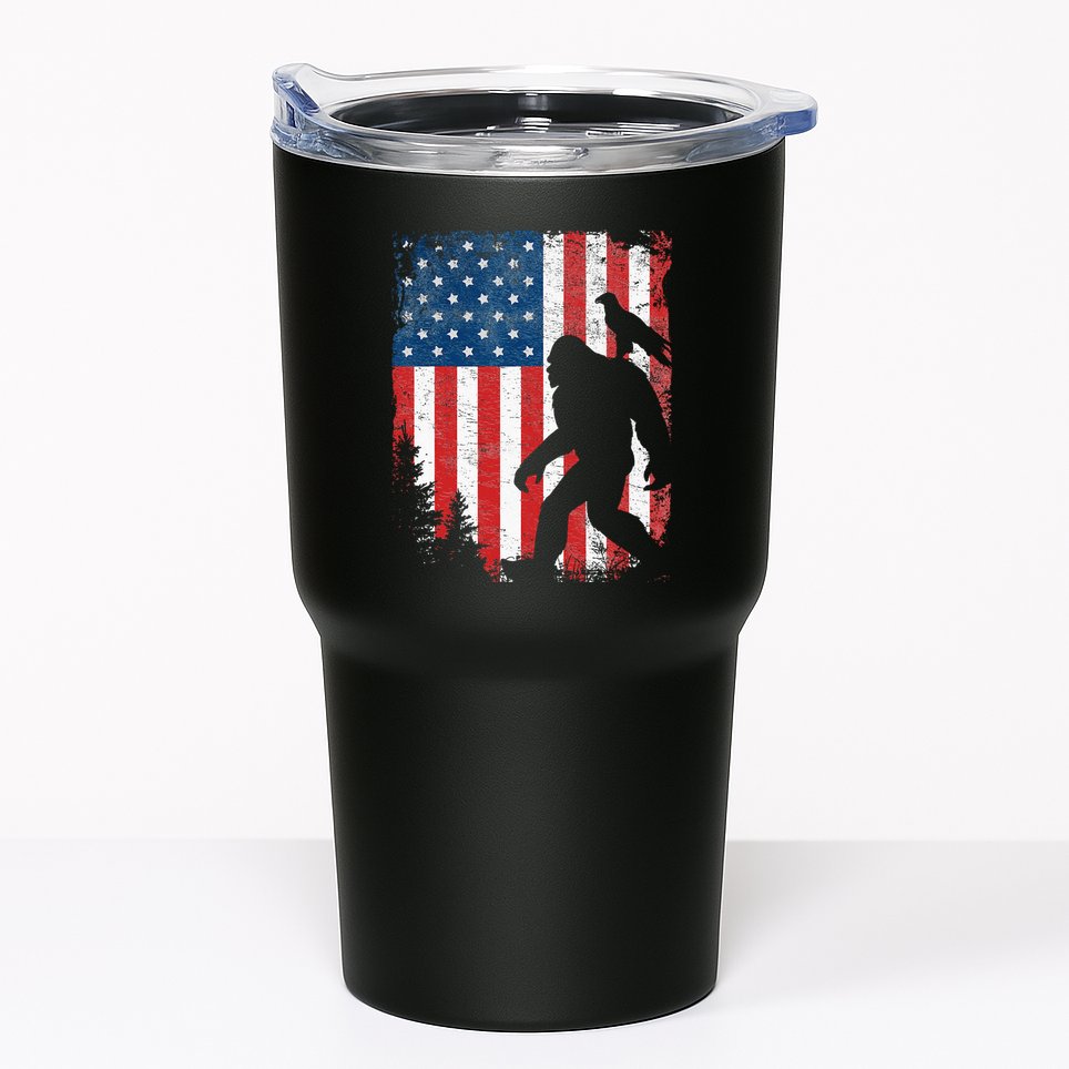 Bigfoot 4th Of July Bald Eagle American USA Flag Patriotic Tumbler
