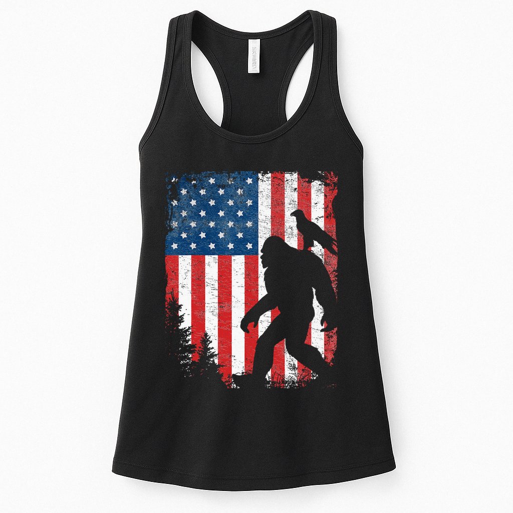 Bigfoot 4th Of July Bald Eagle American USA Flag Patriotic Womens Tank Top