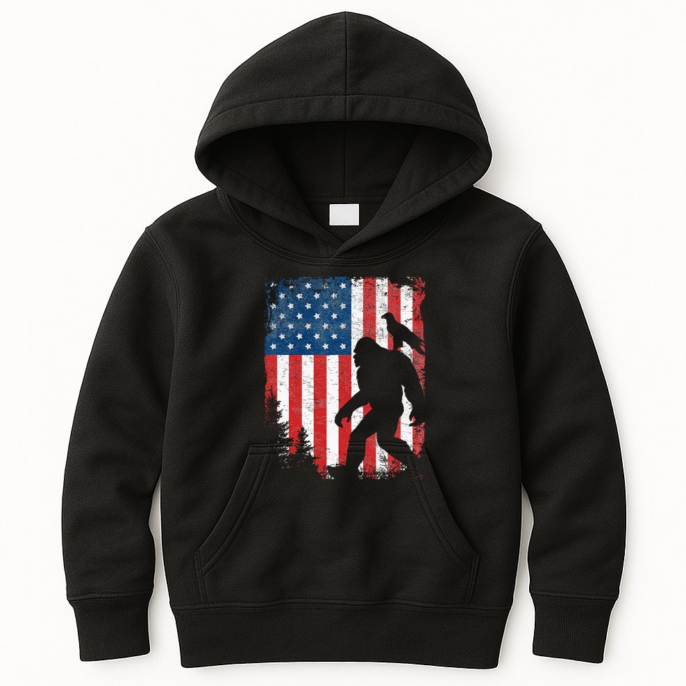 Bigfoot 4th Of July Bald Eagle American USA Flag Patriotic Kids Hoodie