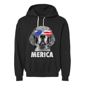 Beagle 4th Of July Merica Sunglasses Usa American Flag Garment-Dyed Fleece Hoodie