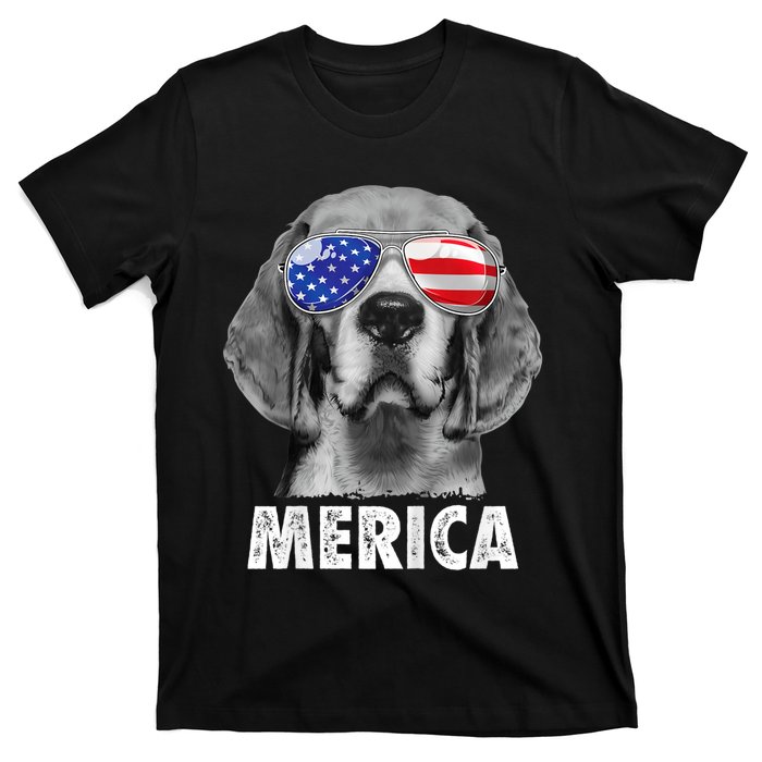 Beagle 4th Of July Merica Sunglasses Usa American Flag T-Shirt