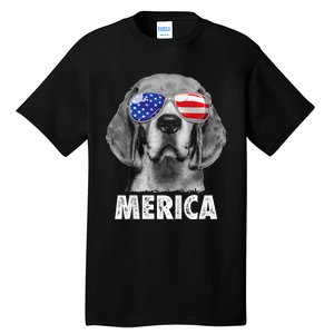 Beagle 4th Of July Merica Sunglasses Usa American Flag Tall T-Shirt