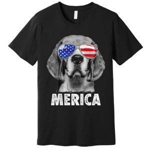 Beagle 4th Of July Merica Sunglasses Usa American Flag Premium T-Shirt