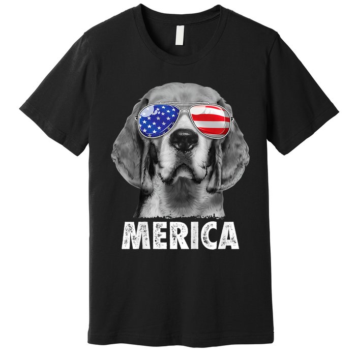 Beagle 4th Of July Merica Sunglasses Usa American Flag Premium T-Shirt