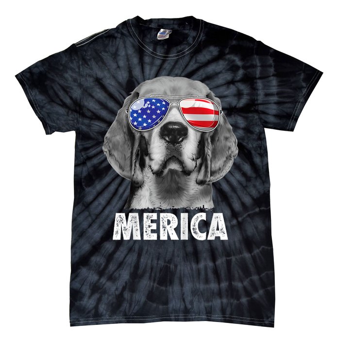 Beagle 4th Of July Merica Sunglasses Usa American Flag Tie-Dye T-Shirt