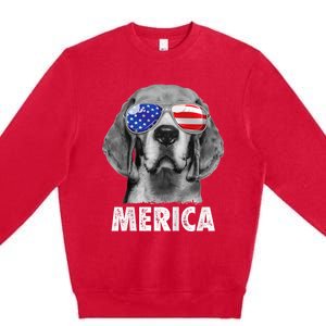 Beagle 4th Of July Merica Sunglasses Usa American Flag Premium Crewneck Sweatshirt