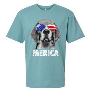 Beagle 4th Of July Merica Sunglasses Usa American Flag Sueded Cloud Jersey T-Shirt