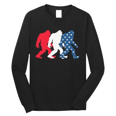 Bigfoot 4th Of July Sasquatch American Flag Patriotic USA Long Sleeve Shirt