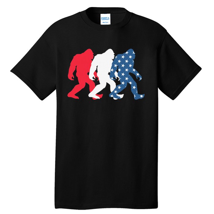 Bigfoot 4th Of July Sasquatch American Flag Patriotic USA Tall T-Shirt