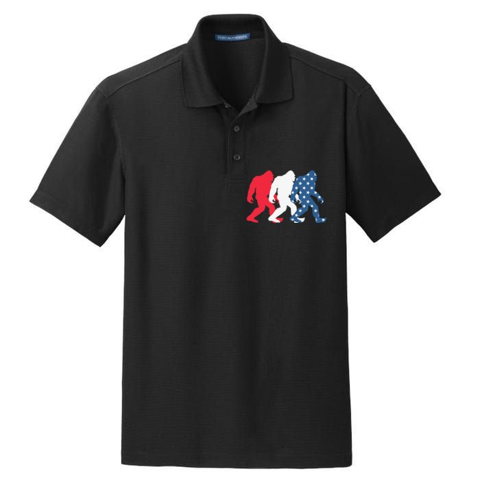 Bigfoot 4th Of July Sasquatch American Flag Patriotic USA Dry Zone Grid Polo