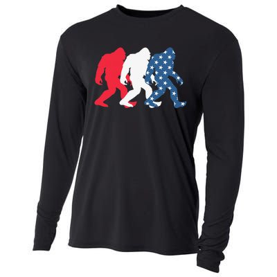 Bigfoot 4th Of July Sasquatch American Flag Patriotic USA Cooling Performance Long Sleeve Crew