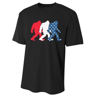 Bigfoot 4th Of July Sasquatch American Flag Patriotic USA Performance Sprint T-Shirt