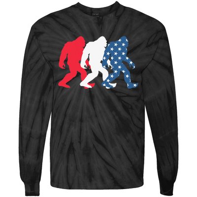 Bigfoot 4th Of July Sasquatch American Flag Patriotic USA Tie-Dye Long Sleeve Shirt