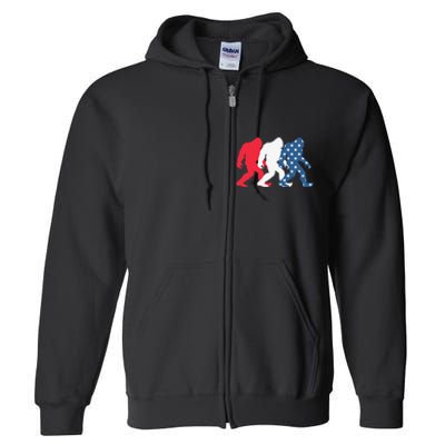 Bigfoot 4th Of July Sasquatch American Flag Patriotic USA Full Zip Hoodie