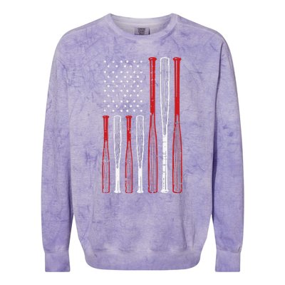 Baseball 4th Of July American Flag Patriotic Sports Player Colorblast Crewneck Sweatshirt