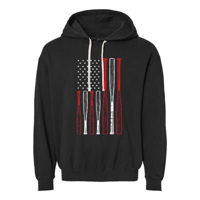 Baseball 4th Of July American Flag Patriotic Sports Player Garment-Dyed Fleece Hoodie