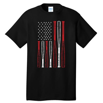 Baseball 4th Of July American Flag Patriotic Sports Player Tall T-Shirt