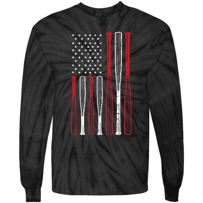 Baseball 4th Of July American Flag Patriotic Sports Player Tie-Dye Long Sleeve Shirt