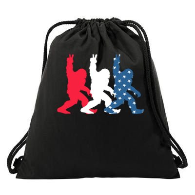 Bigfoot 4th Of July Sasquatch American Flag Patriotic USA Drawstring Bag