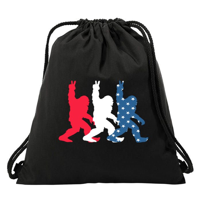 Bigfoot 4th Of July Sasquatch American Flag Patriotic USA Drawstring Bag