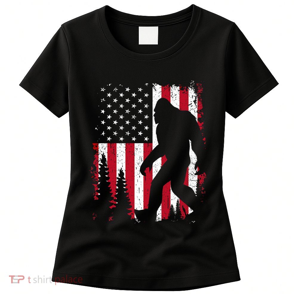 Bigfoot 4th Of July American Usa Flag Patriotic Women's T-Shirt