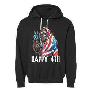 Bigfoot 4th Of July Happy 4th Patriotic Usa Garment-Dyed Fleece Hoodie